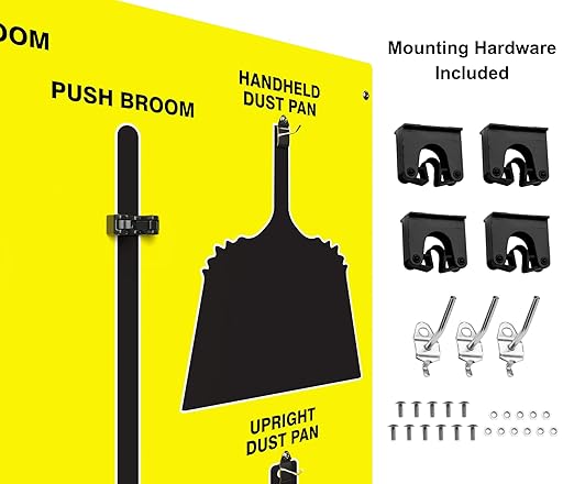 Clean & Sweep 5S Shadow Board/Wall Mount Broom Holder, 68" x 30" Board, 5S Cleaning Station - with Broom and Dustpan Set Included, Made in The USA by AccuformNMC, Yellow/Black, PSB616YLBK