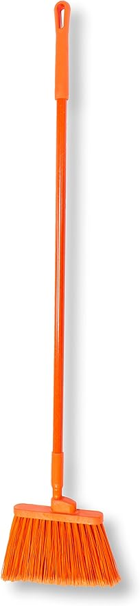 SPARTA 41082EC24 Plastic Color Coded Broom, Flagged Bristles, Long Broom With Angled Head For Large Debris, 56 Inches, Orange