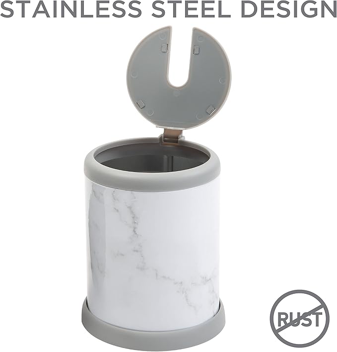 Bath Bliss Toilet Brush and Holder | Self Closing Lid | 360 Degree Brush Head | Bathroom Cleaning | Compact Size | Storage and Organization | Marble
