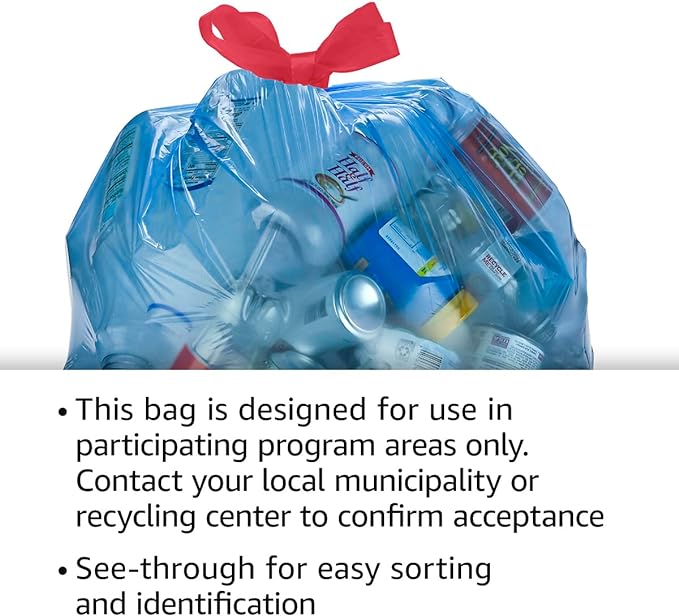 Amazon Basics Blue Recycling Drawstring Trash Bags, Tall Kitchen, Unscented, 13 Gallon, 60 Count