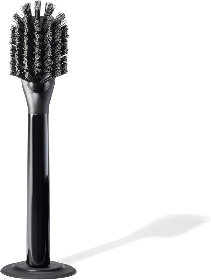 Curio Home Goods Ionic Dish Brush, Magnetized to Stand Upright, Stainless Steel with Replaceable Head, Onyx/Black