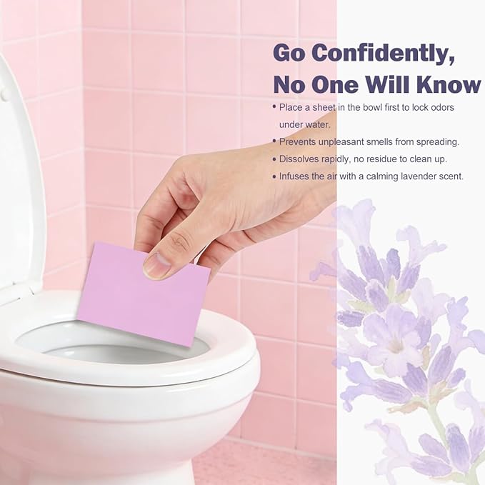 90 Dissolvable Pre-Poo Toilet Sheets Lavender Scent 3 Pack Odor Stopping Sheets Before You Go Toilet Spray Alternative Dissolvable Odor Blocking Travel Bathroom Essentials Also for Floor Cleaning