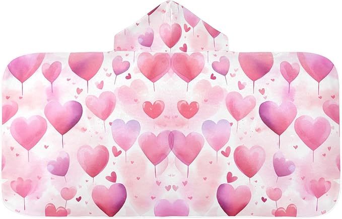 Hooded Towel for Kids Heart Shape Balloon Beach Wrap Bath Towels 50x23.5in