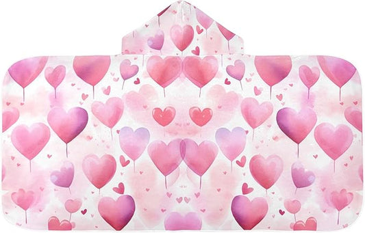 Hooded Towel for Kids Heart Shape Balloon Beach Wrap Bath Towels 50x23.5in