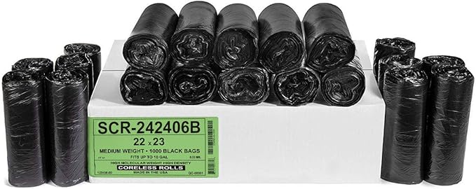 Aluf Plastics 7-10 Gallon Trash Bags - (Commercial 1000 Pack) - Source Reduction Series Value High Density 6 Micron Gauge (equiv) - Intended for Home, Office, Bathroom, Paper, Styrofoam - Black