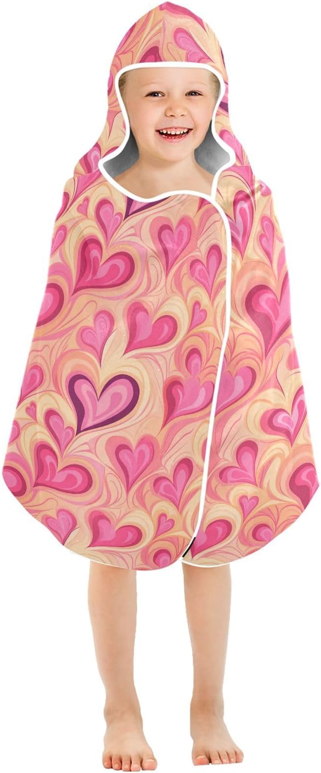 Kids Hooded Towels Pink Valentines Hearts Swimming Beach Towel 23.5" x 50" Bath Towel for Boys Girls 21216516