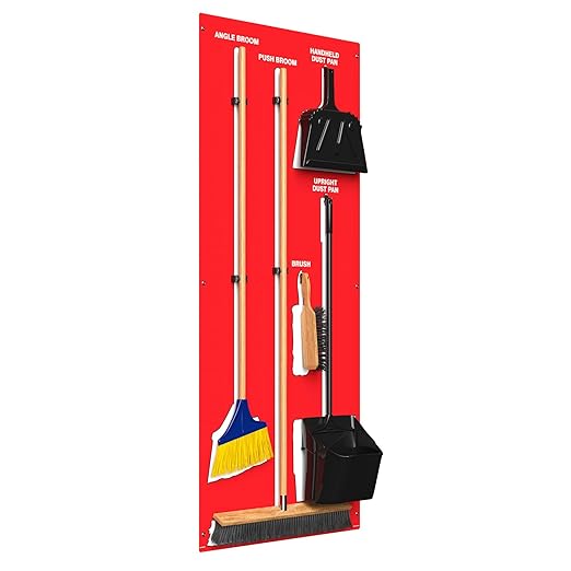 Clean & Sweep 5S Shadow Board/Wall Mount Broom Holder, 68" x 30" Board, 5S Cleaning Station - with Broom and Dustpan Set Included, Made in The USA by AccuformNMC, Red/White, PSB116RDWT
