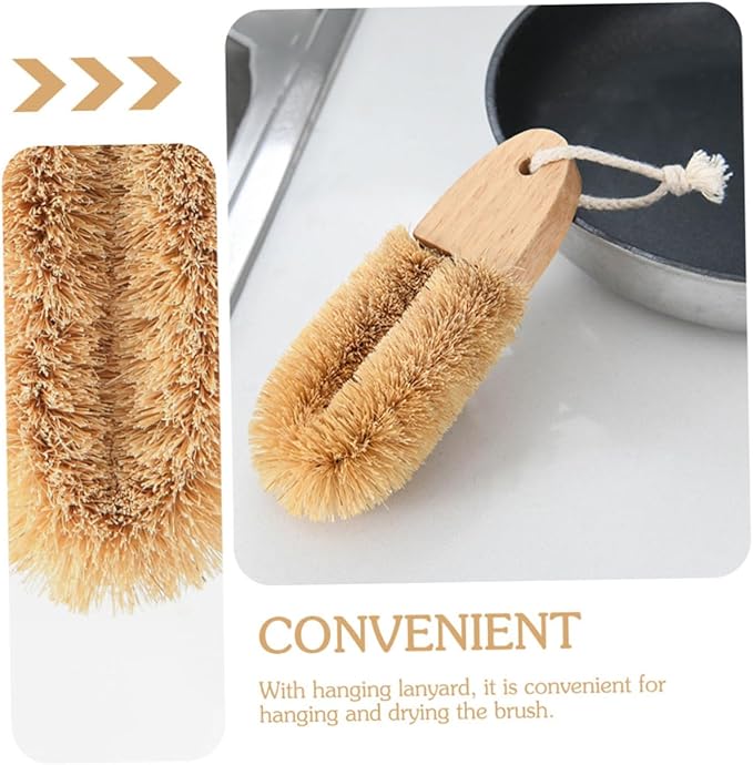 OUNONA Shaped Pot Brush for Wok Cleaning Durable Kitchen Supply with Long Handle and Lanyard for Dishwashing Sinks and Cast Cookware
