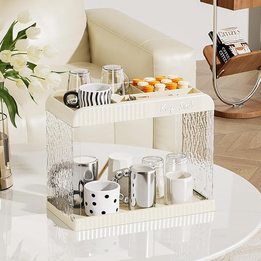 Bathroom Counter Organizer, 2-Tier Acrylic Storage Organizer for Makeup Perfume Lipstick, Skincare Organizers Shelf, Vanity Storage Tray for Bedroom, Living Room, Spice Racks, Coffee Bar