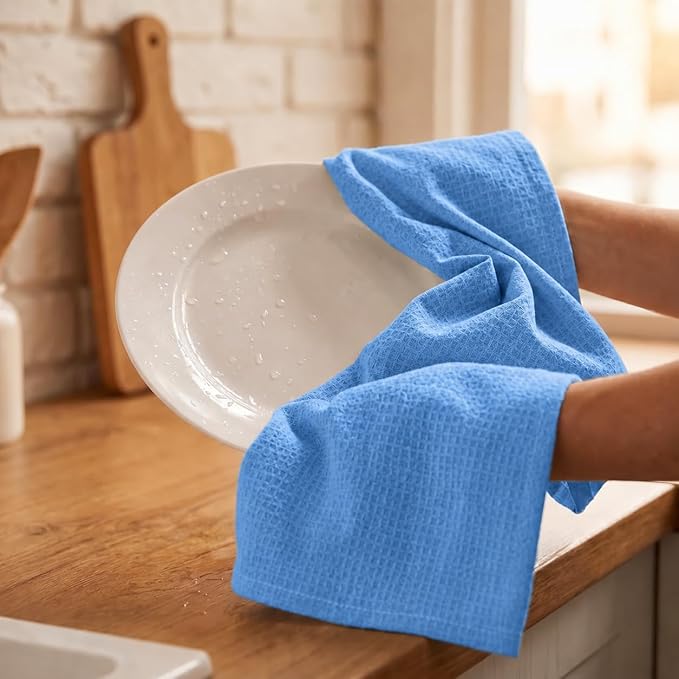 Urban Villa Kitchen Towels Waffle Dish Towels for Kitchen Sky Blue Color Set of 6 Over Sized 18x28 Inches Kitchen Towels Highly Absorbent 100% Cotton Kitchen Hand Tea Towels Dish Cloths