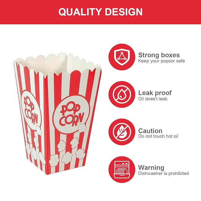 XIEHE 24 Pack Striped Popcorn Boxes - Carnival Parties Mini Paper Popcorn and Candy Containers, Party Supplies for Movie Nights (pop corn)