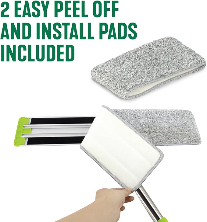 Pine-Sol Flat Microfiber Mop - Wet/Dry Floor Cleaning Tool with 2 Reusable Mopping Pads - Multi-Surface for Dusting Hardwood, Laminate, Tile - Extendable Stainless Steel Handle with Swivel Head