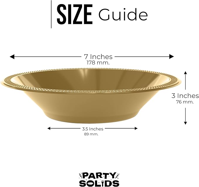 Party Solids 12 Oz Gold Plastic Bowls Disposable Bowls for Hot Food Soup 50 Pcs - For Soup, Salad, Cereal, Desserts & Party Supplies