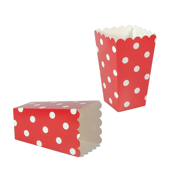 XIEHE 24 Pack Striped Popcorn Boxes - Carnival Parties Mini Paper Popcorn and Candy Containers, Party Supplies for Movie Nights (Red Dot)