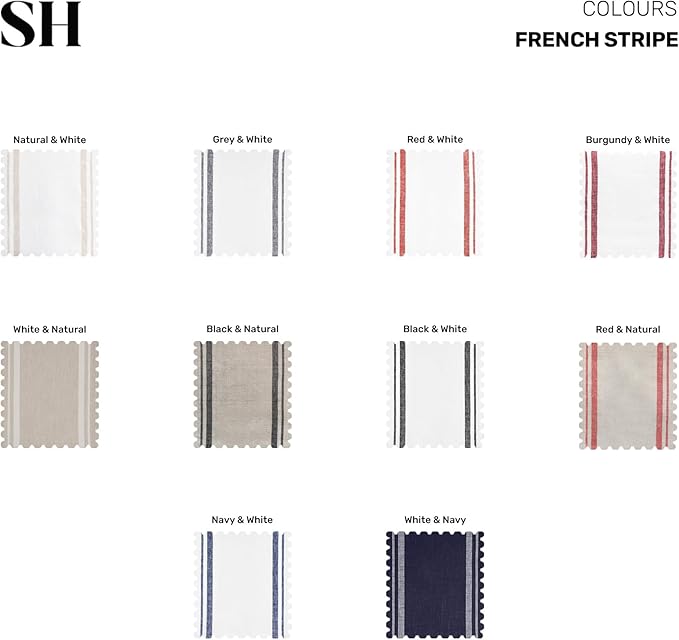 Solino Home Burgundy and White Linen Kitchen Towels Set of 2-100% Pure Linen 17 x 26 Inch French Stripe Tea Towels with Hanging Loop - European Flax Kitchen Dish Cloth- Quick Dry & Machine Washable