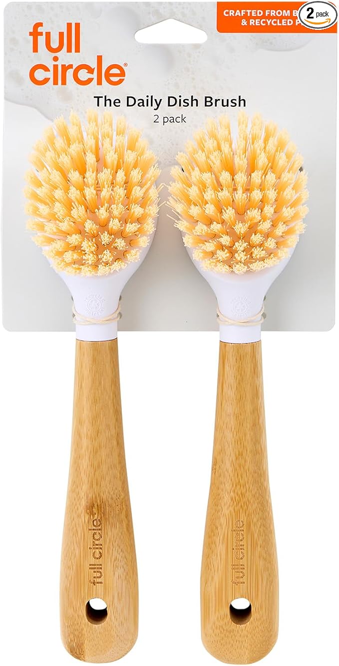 Full Circle Be Good - Bamboo Handle Dish Brush – Sustainable Kitchen Cleaning with Tough Bristles - Natural Dish Scrubber, Nonstick & Cast Iron Cleaner - Long Handle Brush for Dishes, Pots, and Pans