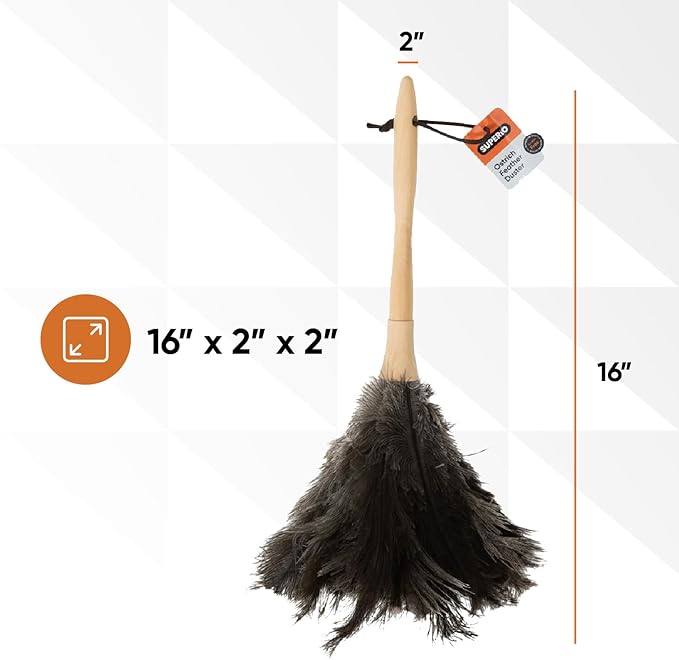 Superio Ostrich Feather Duster Fluffy Dust Remover, with Wooden Handle Reusable for Cleaning Homes, Ceilings, and Furniture (6 Pack)