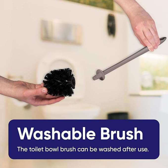 Superio Plastic Toilet Brush with Taupe Bristles, Includes Holder for Easy Bathroom Cleaning