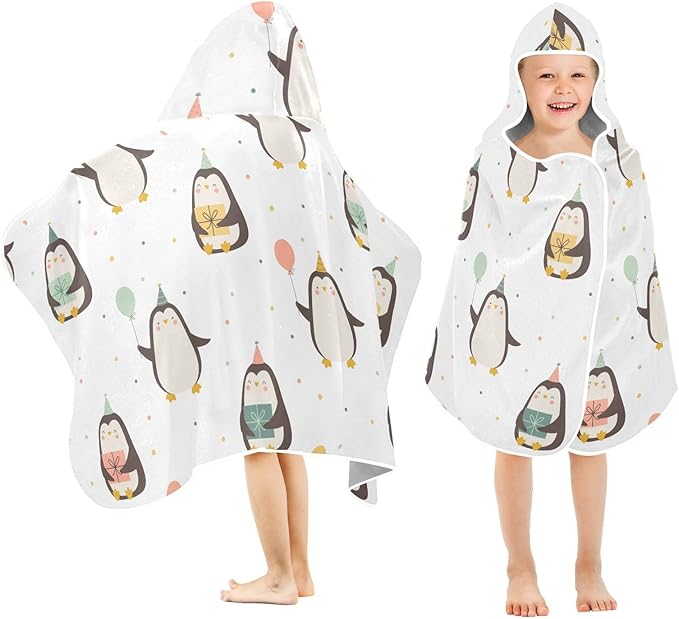 susiyo Kids Hooded Bath Towel Cute Penguins Beach Towel for Kids 23.5 x 50 Inch Microfiber Soft Absorbent Quick Dry Bath Swim Pool Towel Wrap Poncho Bathrobe with Hood for Kids Toddler
