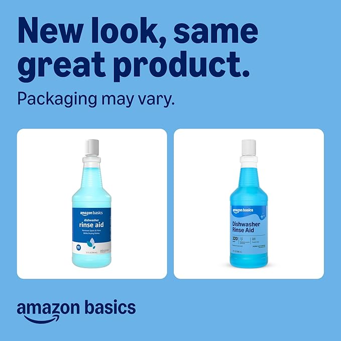 Amazon Basics Dishwasher Rinse Aid Liquid, Prevents Spots, Enhances Drying, Sparkling Finish, 32 Fl Oz, 1-Pack