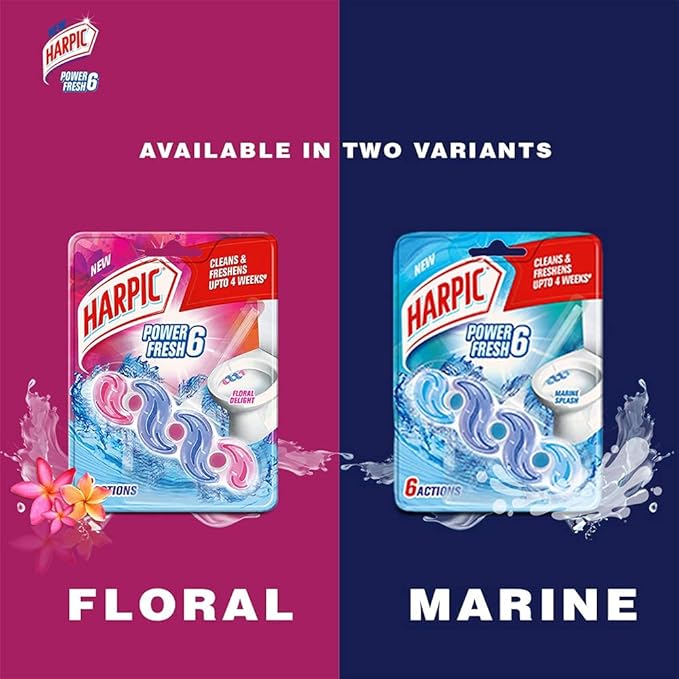 Harpic 35 gm - Floral Delight, Power Fresh 6 Toilet Cleaner Rim Block | Toilet flush cleaner blocks