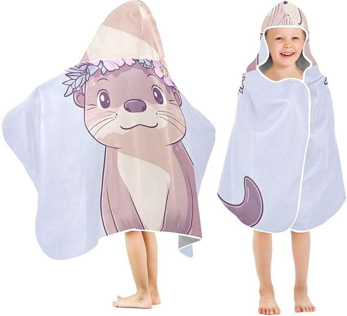 SUABO Kids' Bath Towels Otter Wearing Flower Crown Hooded Towels for Boys Girls,Toddler Towels Multi-Purpose for Beach,Pool and Bathroom,23.5" x 50", Soft and Highly Absorbent