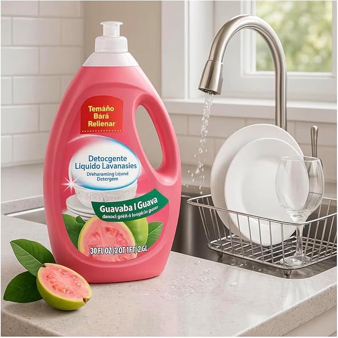 Dish Washing Liquid Detergent Guava Scent 90 fl oz Large Bottle for Everyday Dish Cleaning Handwashing Dishes Utensils and Kitchenware with Easy Pour Design