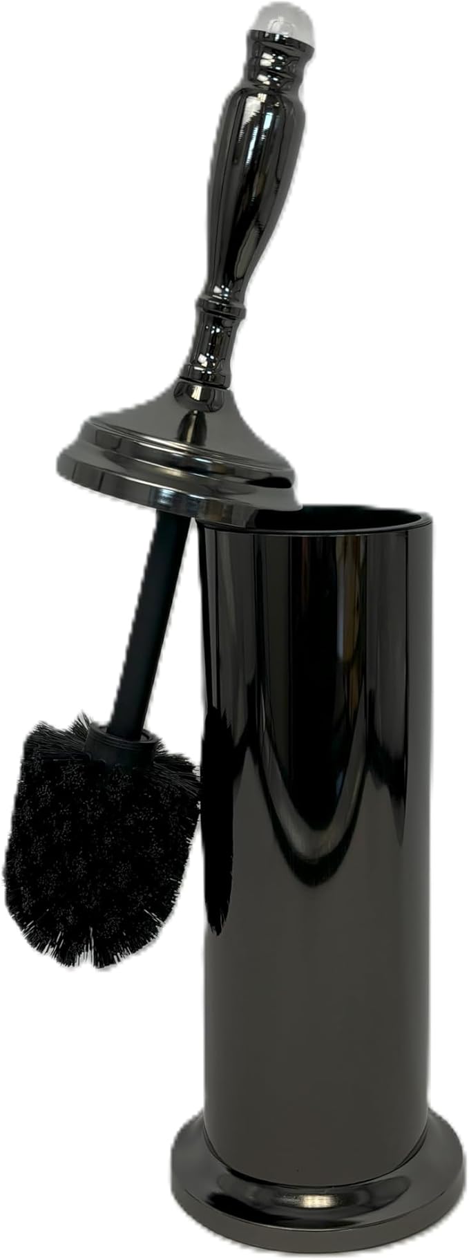 Splash Home Buena Stainless Steel Toilet Brush with Holder, Bowl Scrubber with Durable Cleaning Bristles, Hidden Brush with Splash Protective Disc Design - Black Nickel