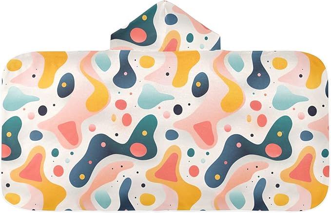 Hooded Towel for Kids Hand Drawn Colorful Various Organic Shapes Beach Wrap Bath Towels 50x23.5in