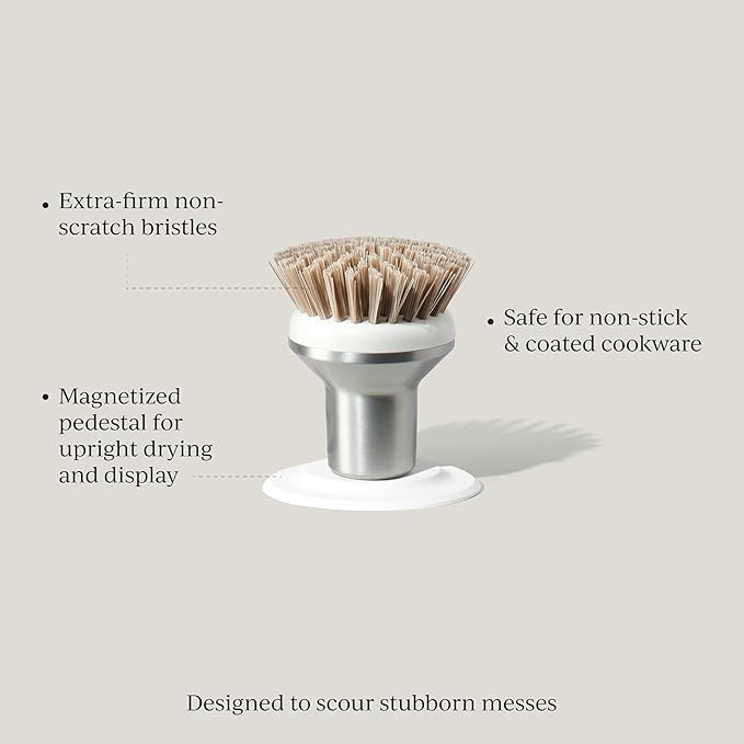 Curio Home Goods Ionic Palm Brush, Magnetized to Stand Upright, Stainless Steel with Replaceable Head, Silver