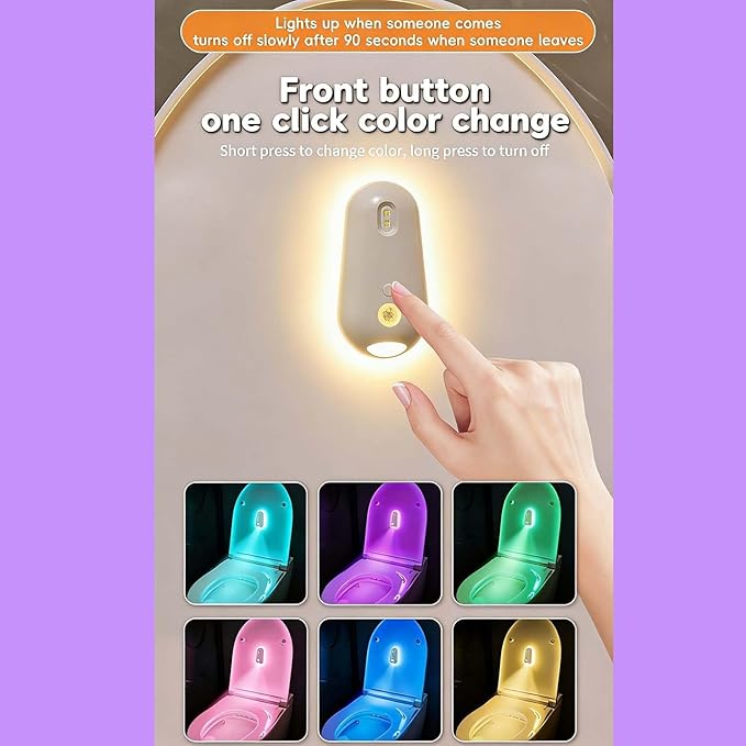Self Cleaning UV Toilet Sanitizer and Night Light, Motion-Activated, Built-in Rechargeable Battery, Adhesive-Mounted for Shared Bathrooms, Reduces Bacterial Exposure, for Elderly & Pet (1PCS)
