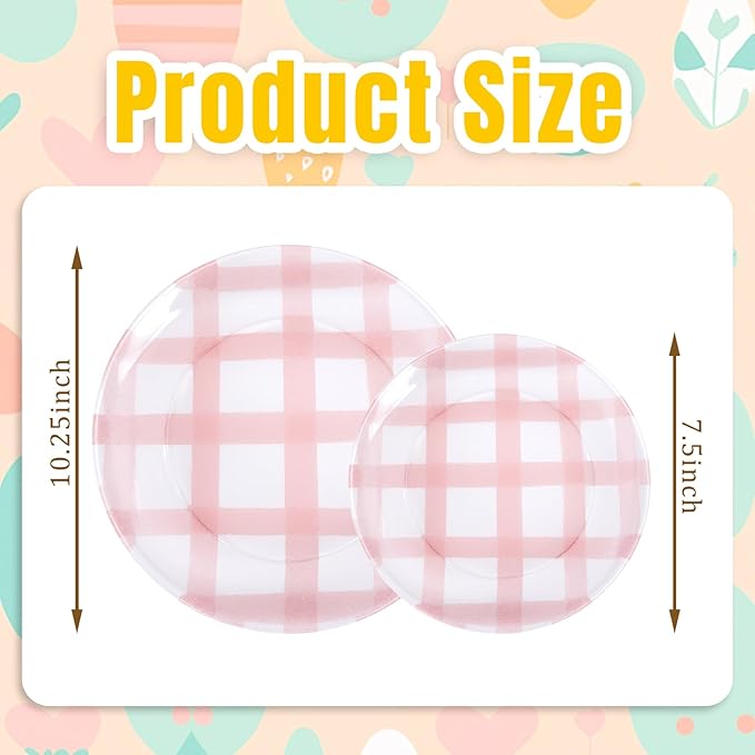 Liacere 32PCS Colorful Gingham Plastic Plates - Pink Green Gingham Plastic Plates Purple Blue 4 Colors Disposable Tableware Party Wedding Spring Holiday Supplies＆Summer ＆ Easter Day