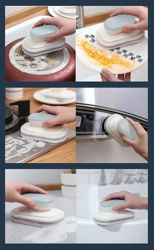 No-Scratch Scouring Pad Brush Whit Comfortable Handle,Cleaning Brush for Kitchen Bathroom Bathtub Toilet Swiming Pool,Dish Brush,Sponge Cleaning Scrubber (Grey)