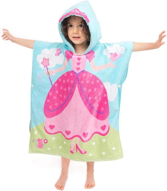 Florica Hooded Bath Towels for Girls Kids Toddlers Children 2 to 6 Years Old Cotton Ultra Soft Absorbent Poncho Beach Towel for Pool Swim Pink Large Size 24"x 47" in Full-Length (Lovely Princess