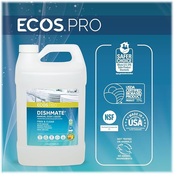 ECOS PRO Dishmate Liquid Dish Soap, Unscented, 128 oz. (PL9721)