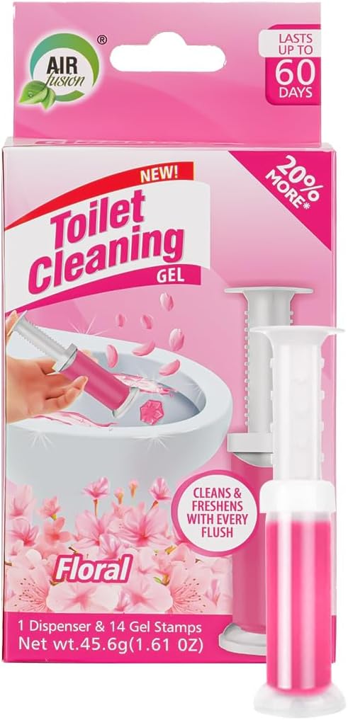 Toilet Cleaning Gel Floral Scent. Pack of 1 (1.61oz) with 14 Gel Stamps for Continuous Toilet Cleaning, Deodorizing & Fruity Freshness.