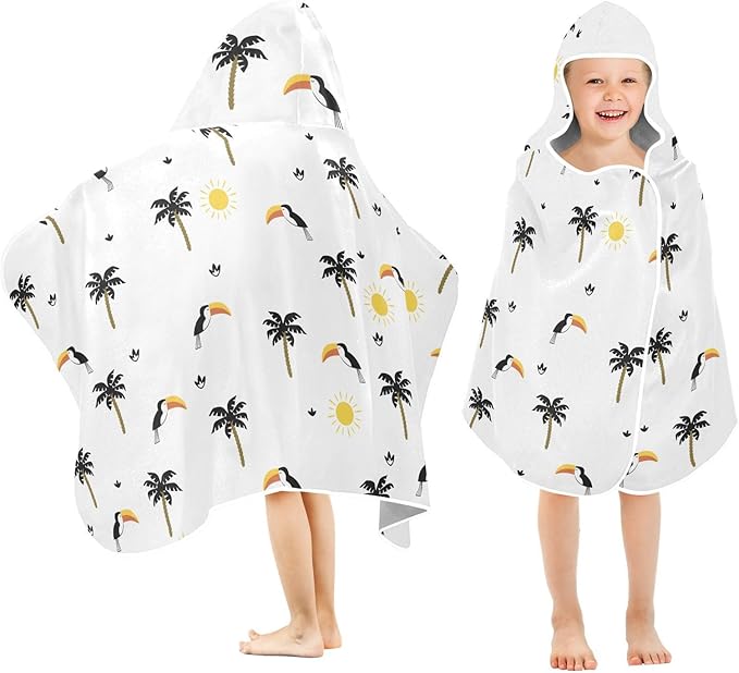 susiyo Kids Hooded Bath Towel Funny Toucans Palms Beach Towel for Kids 23.5 x 50 Inch Microfiber Soft Absorbent Quick Dry Bath Swim Pool Towel Wrap Poncho Bathrobe with Hood for Kids Toddler