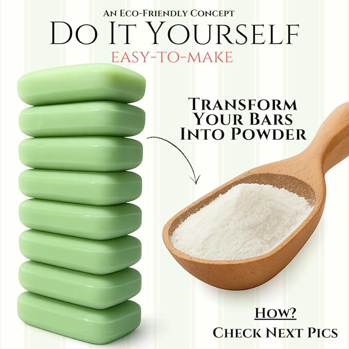 Natural Laundry Detergent Concentrated Bar – Hypoallergenic Laundry Bar Soap with Green Tea for Delicate Wash & Sensitive Skin | DIY Laundry Detergent: Grind & Mix with Borax and Washing Soda - 7 Bars