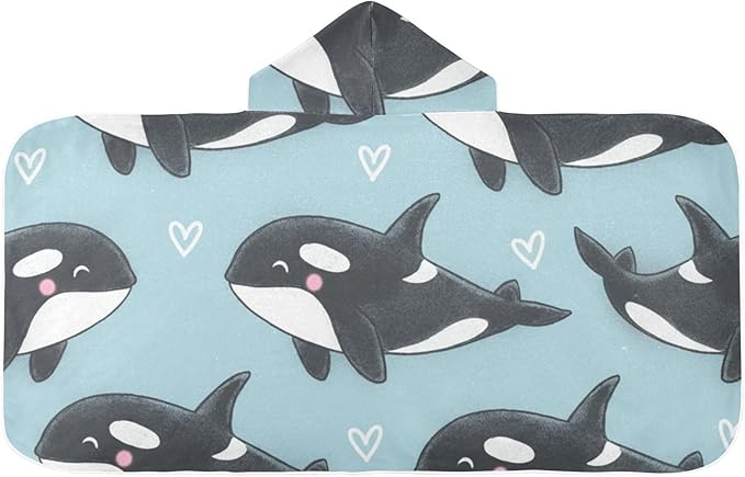 SUABO Kids' Bath Towels Cartoon Whales Love Hooded Towels for Boys Girls,Toddler Towels Multi-Purpose for Beach,Pool and Bathroom,23.5" x 50", Soft and Highly Absorbent