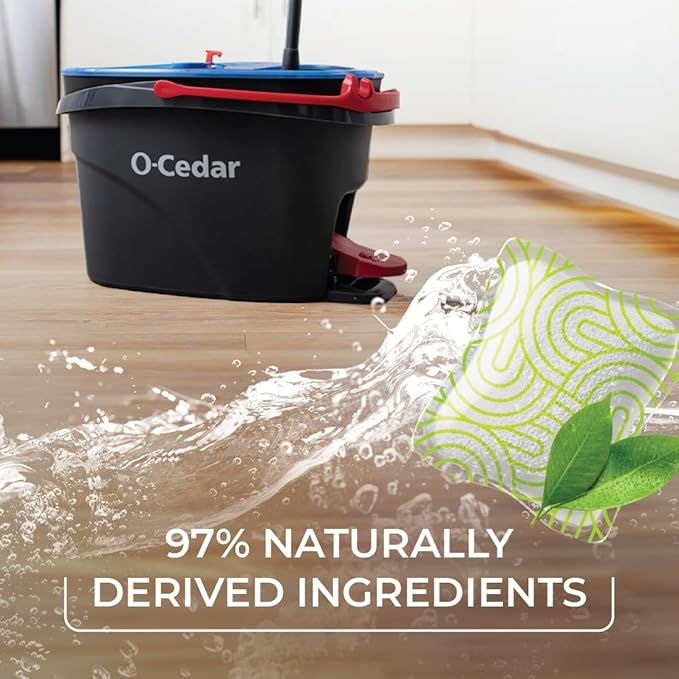 O-Cedar EasyWring RinseClean Microfiber Spin Mop & Bucket Floor Cleaning System, Grey and O-Cedar PACS Hard Floor Cleaner, Crisp Citrus Scent 10 Count (1-Pack)