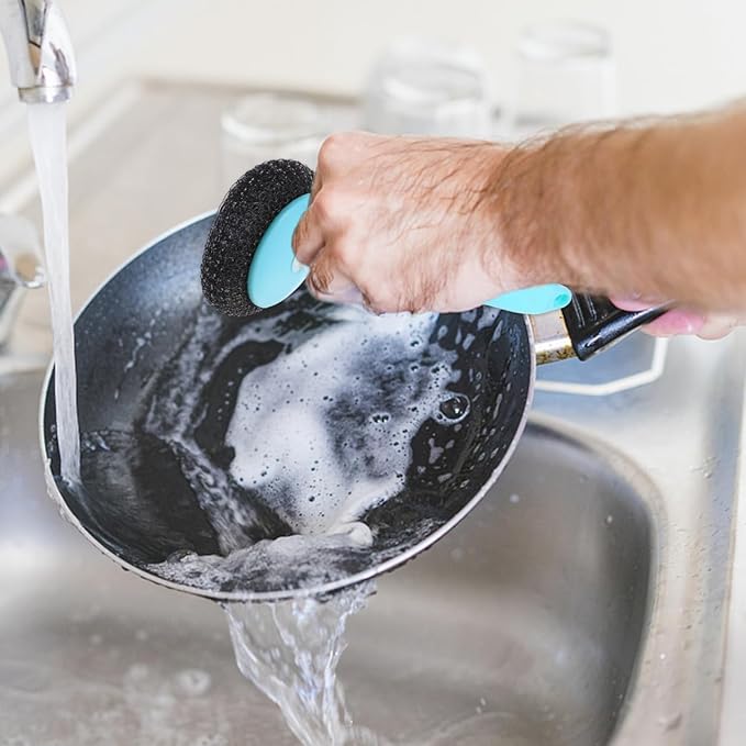 Kitchen Pot Scrubber with Handle and 8 Stainless Steel Wire Balls Dish Cleaning Brush for Pots Pans Sinks 9.64X3.14X2.55In