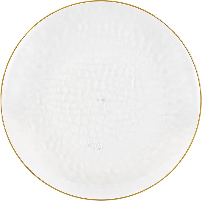 PLASTICPRO 30 Pack Hammered Plastic Plates Heavyweight Disposable Plastic Plates Elegant Clear Hammered Rim Platsic Party Dishes (Hamered Clear With Gold Rim, 9'' INCH PLATES)