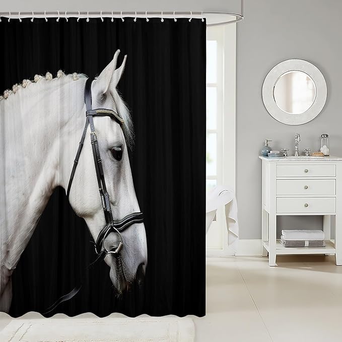 Horse Shower Curtain Galloping Horse Printed Bathroom Shower Curtain Set for Stalls Bathtubs 3D Wild Animal Bath Curtain Farmhouse Theme Waterproof Bathroom Curtains Black White Room Decor 72x78 Inch