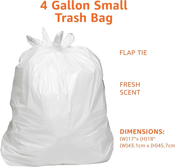 Amazon Basics 4 Gallon Trash Bags, Flap Ties, Fresh Scent, 80 Count (Pack of 6)