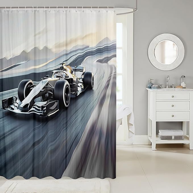 Feelyou Race Sports Car Shower Curtain Extreme Sports Theme Shower Curtain Car Bath Curtain for Stalls Bathtubs Competition Waterproof Bathroom Accessories Room Decor 72x84 Inch
