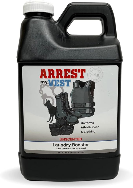 Arrest My Vest Military Grade Laundry Booster Deodorizer For Strong Odor to Get The Sweat Smell Out of Clothes, Uniforms, Police Gear, and All Fabrics - Unscented - 1 64oz Bottle Laundry Supplies