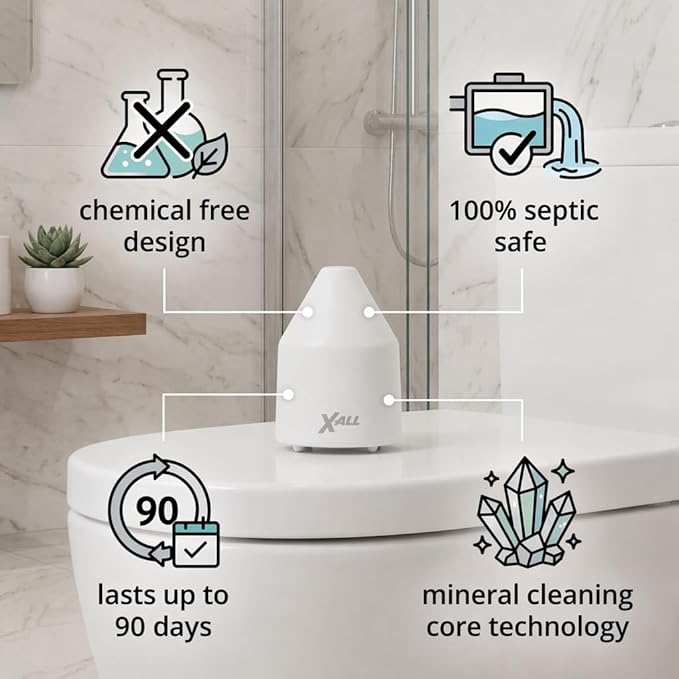 X-ALL White Toilet Tank Cleaner System – Continuous Cleaning Toilet Tank Device with Long-Lasting Mineral Core Technology, Helps Reduce Stains & Buildup, Septic Safe, 250g