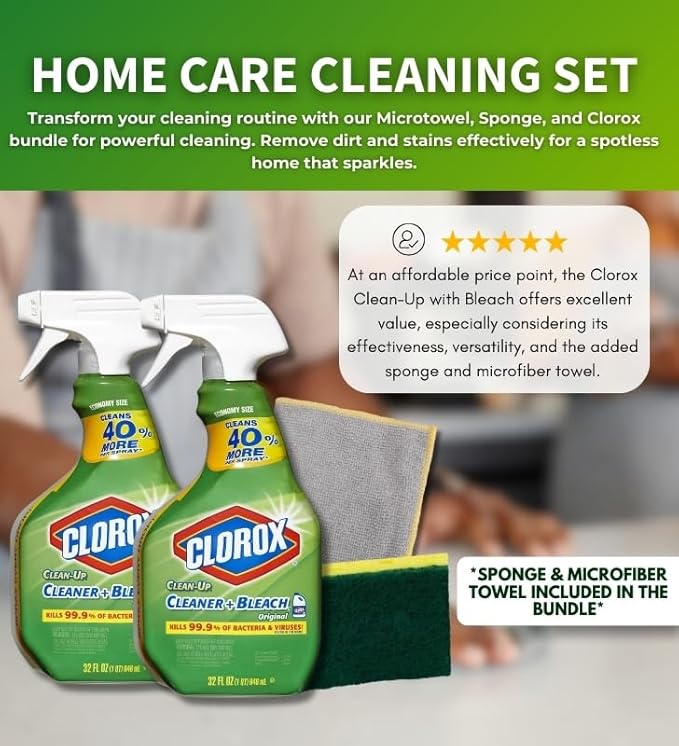 GROVE 2-Pack Bleach Spray Cleaning Bundle, Bathroom & Multi-Surface Cleaner Set – Disinfecting Bleach Spray for Home Cleaning, 32 oz