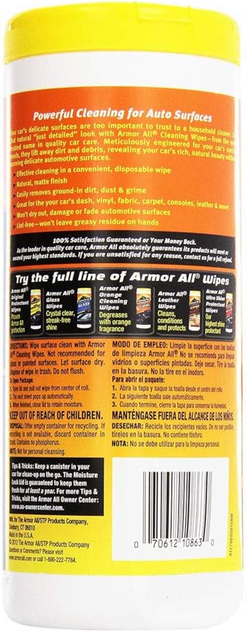 Armor All Interior Car Cleaning Wipes, Canister, Powerful Cleaning for Dashboards, Vinyl, Clear Plastics, Carpet and Fabric, 25 Count (Pack of 6)