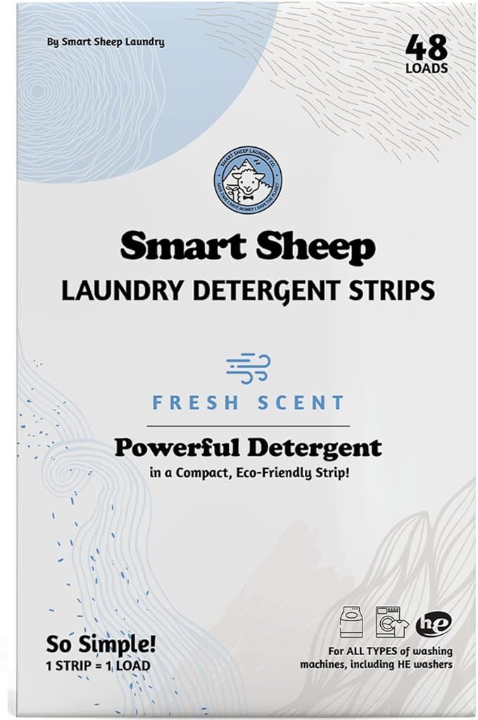 Smart Sheep Laundry Strips - 48 Loads - Detergent Strips for Sensitive Skin - Eco Friendly & Plastic Free - Perfect for Home, Travel & Camping - Fresh Scent